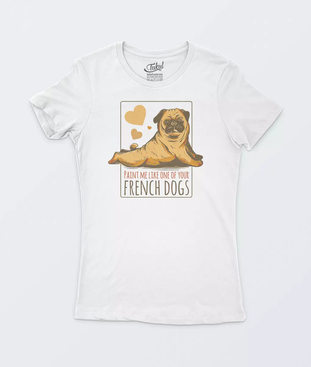 Playera Blanca Mujer Model Pug