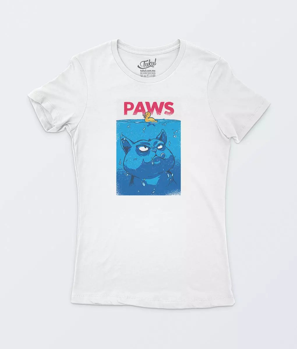 Playera Blanca Mujer Shark Cat