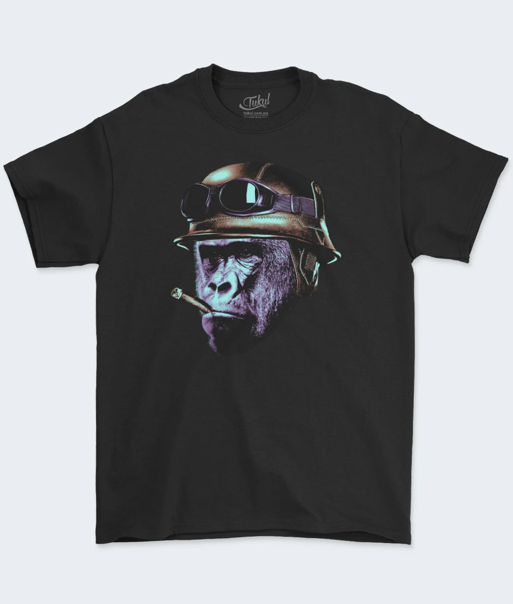 Playera Negra Hombre Gorilla Smoking